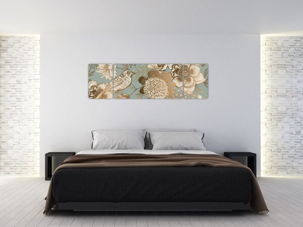 Obraz - Zahrada s ptáčkem (170x50 cm)