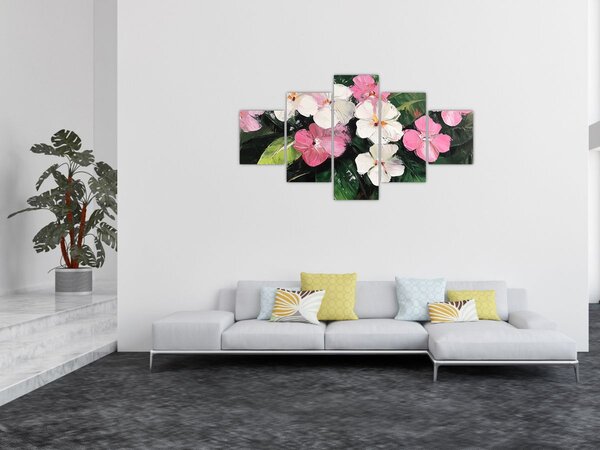 Obraz - Růžové a bílé květy (125x70 cm)