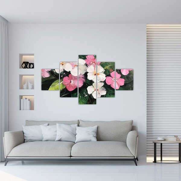 Obraz - Růžové a bílé květy (125x70 cm)