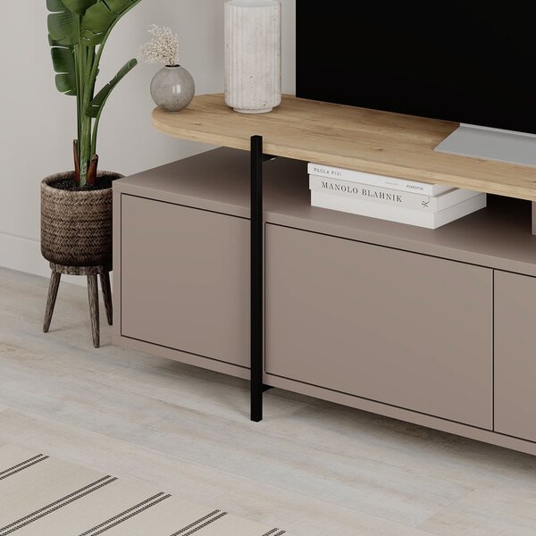 Šedo-béžový TV stolek v dekoru dubu 160x48 cm Hinoa – Marckeric