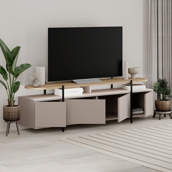 Šedo-béžový TV stolek v dekoru dubu 160x48 cm Hinoa – Marckeric