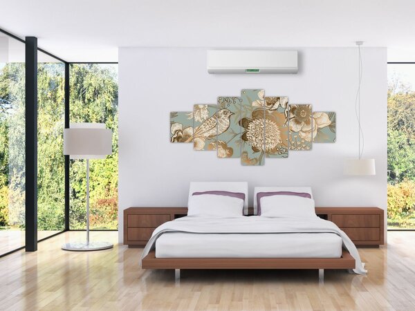 Obraz - Zahrada s ptáčkem (210x100 cm)