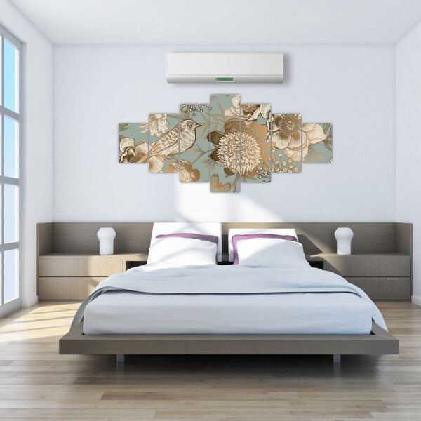 Obraz - Zahrada s ptáčkem (210x100 cm)