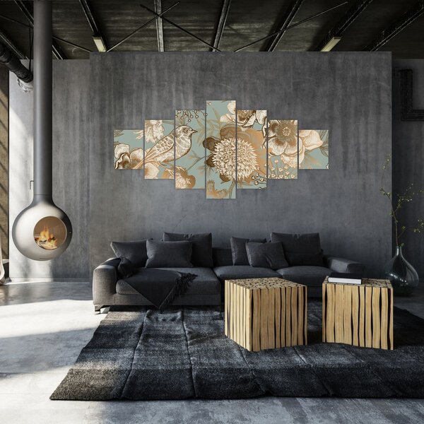 Obraz - Zahrada s ptáčkem (210x100 cm)