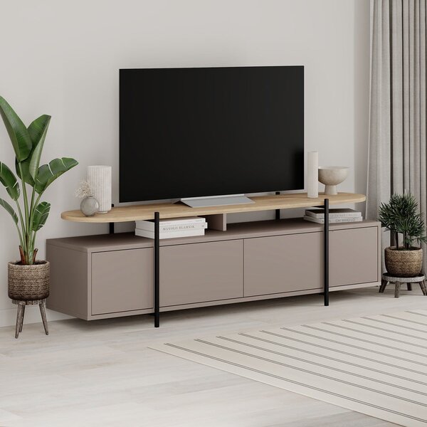 Šedo-béžový TV stolek v dekoru dubu 160x48 cm Hinoa – Marckeric