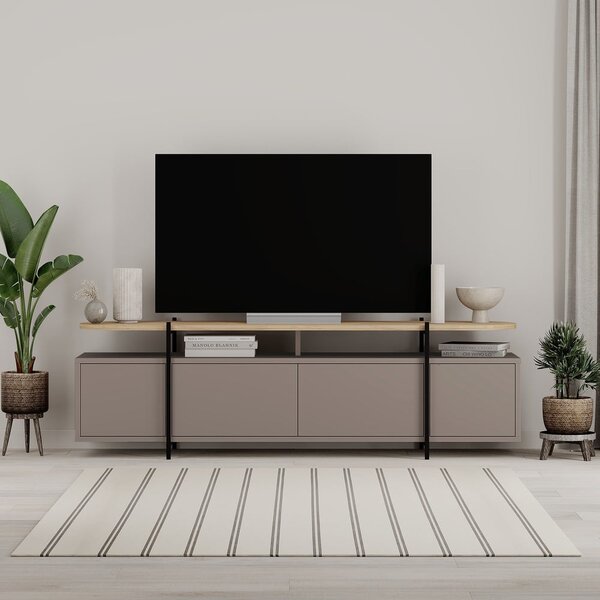 Šedo-béžový TV stolek v dekoru dubu 160x48 cm Hinoa – Marckeric