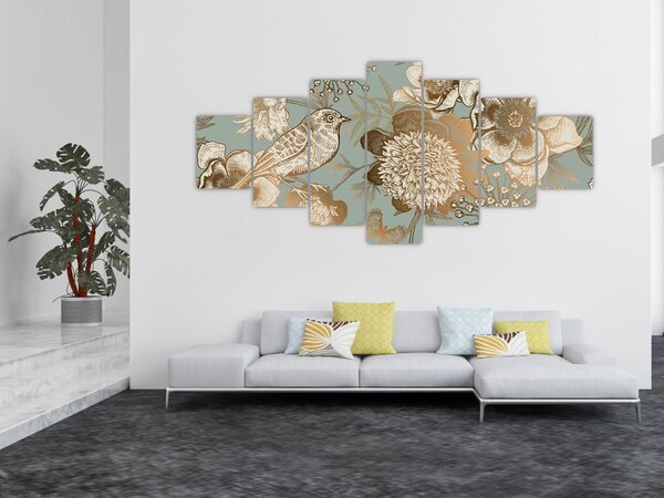 Obraz - Zahrada s ptáčkem (210x100 cm)