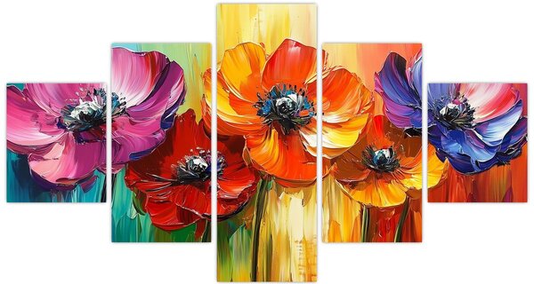 Obraz - Pět pestrobarevných květů (125x70 cm)