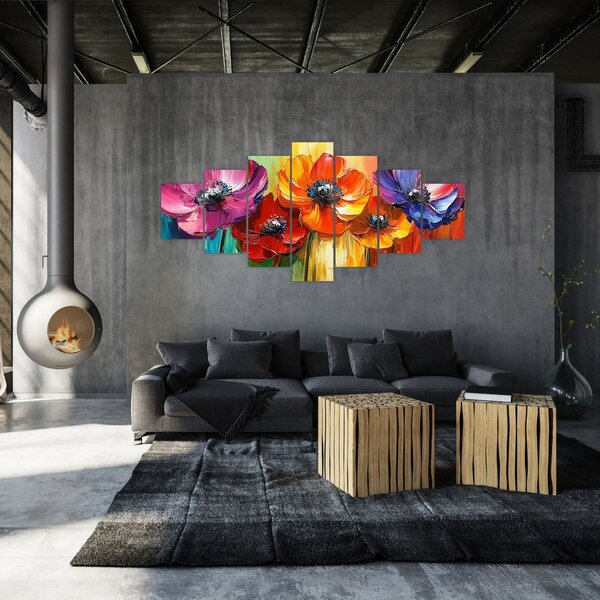 Obraz - Pět pestrobarevných květů (210x100 cm)