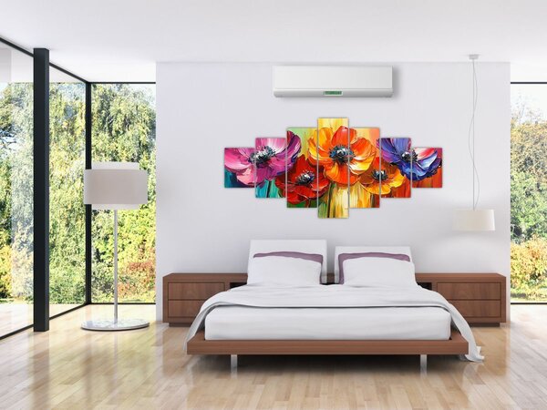 Obraz - Pět pestrobarevných květů (210x100 cm)