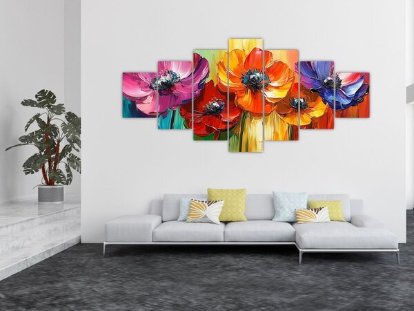 Obraz - Pět pestrobarevných květů (210x100 cm)