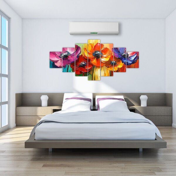 Obraz - Pět pestrobarevných květů (210x100 cm)