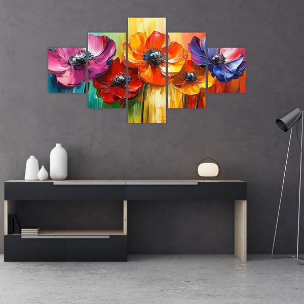 Obraz - Pět pestrobarevných květů (125x70 cm)