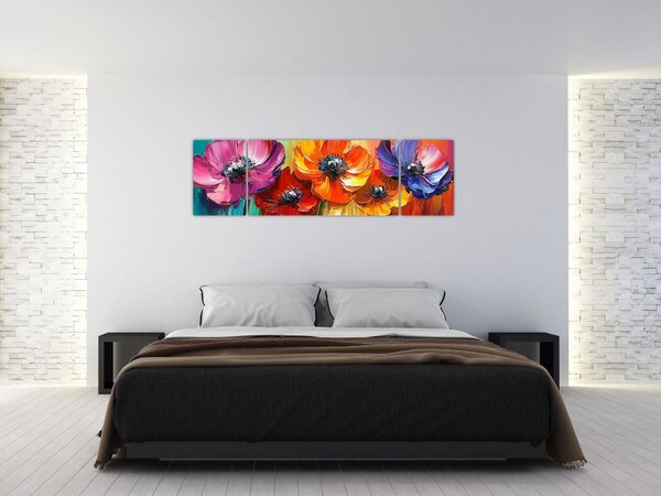 Obraz - Pět pestrobarevných květů (170x50 cm)