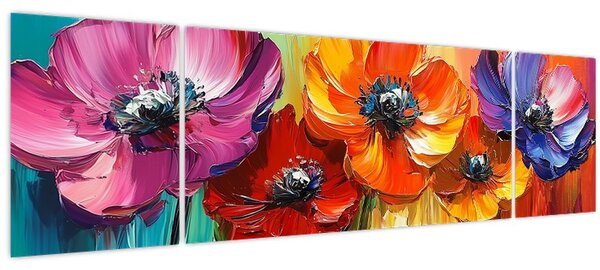 Obraz - Pět pestrobarevných květů (170x50 cm)