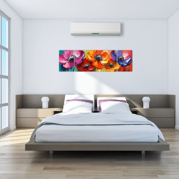 Obraz - Pět pestrobarevných květů (170x50 cm)