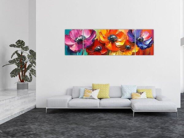 Obraz - Pět pestrobarevných květů (170x50 cm)