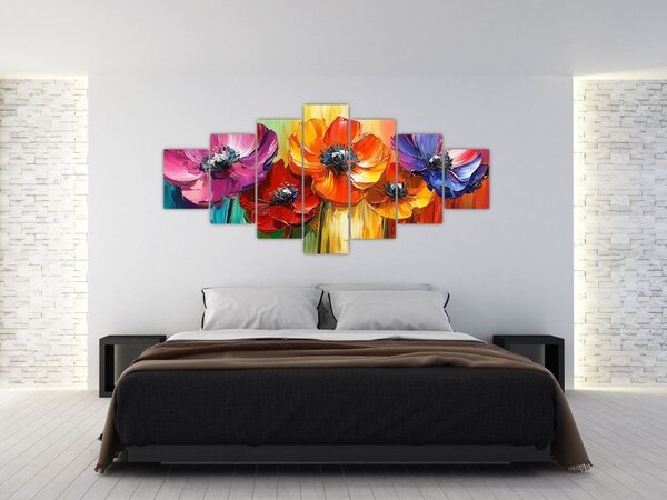 Obraz - Pět pestrobarevných květů (210x100 cm)