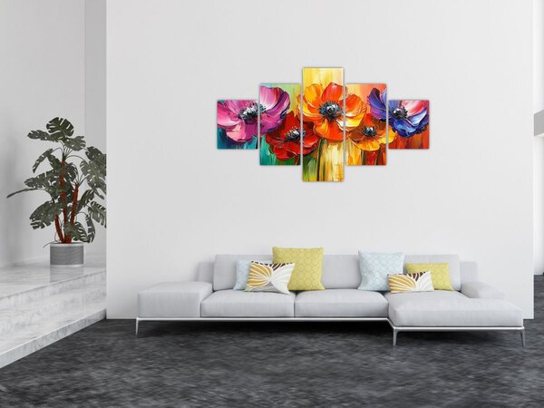 Obraz - Pět pestrobarevných květů (125x70 cm)