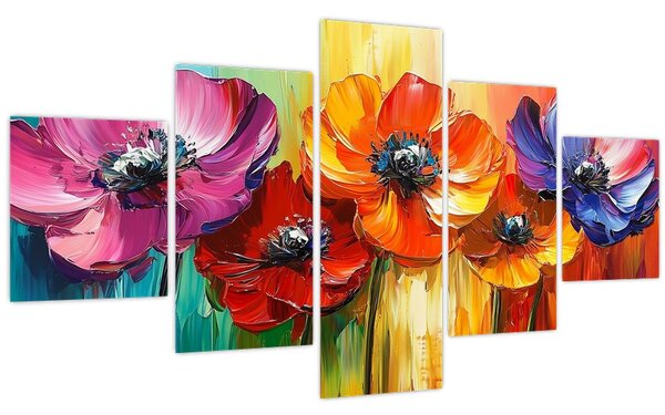 Obraz - Pět pestrobarevných květů (125x70 cm)