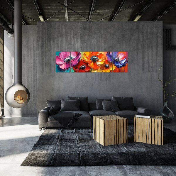 Obraz - Pět pestrobarevných květů (170x50 cm)