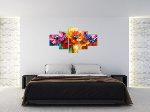 Obraz - Pět pestrobarevných květů (125x70 cm)