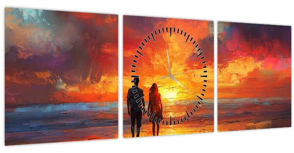 Obraz - Procházka na pláži (s hodinami) (90x30 cm)