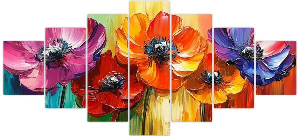 Obraz - Pět pestrobarevných květů (210x100 cm)