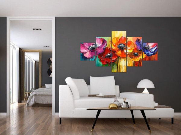 Obraz - Pět pestrobarevných květů (125x70 cm)