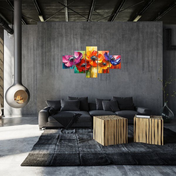 Obraz - Pět pestrobarevných květů (125x70 cm)