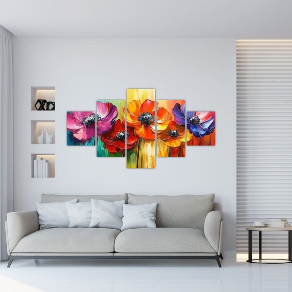 Obraz - Pět pestrobarevných květů (125x70 cm)