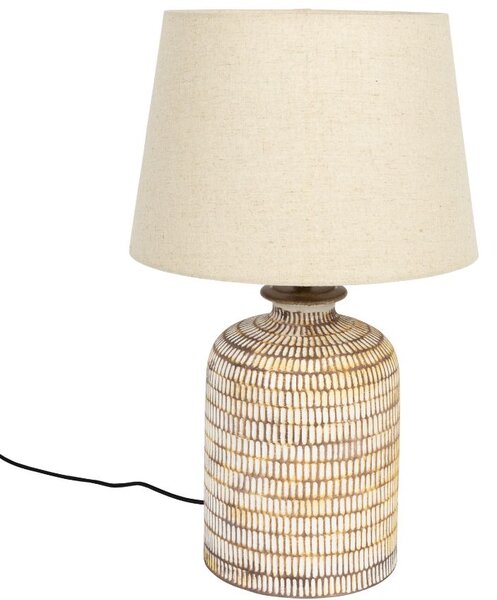 Béžová keramická stolní lampa DUTCHBONE RUSSEL se lněným stínidlem