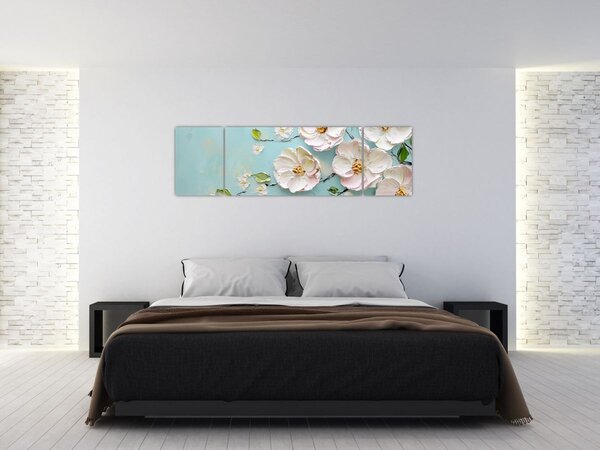 Obraz - Kvítky na modrém pozadí (170x50 cm)