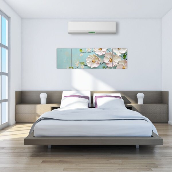 Obraz - Kvítky na modrém pozadí (170x50 cm)