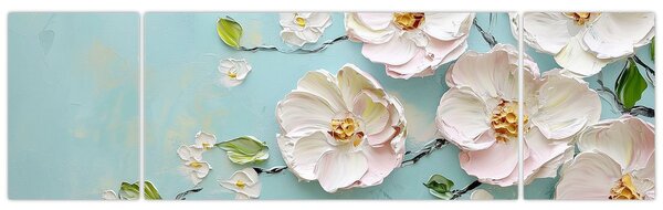 Obraz - Kvítky na modrém pozadí (170x50 cm)