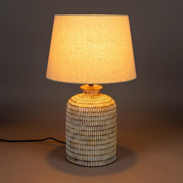 Béžová keramická stolní lampa DUTCHBONE RUSSEL se lněným stínidlem