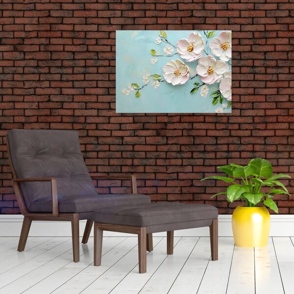 Obraz - Kvítky na modrém pozadí (70x50 cm)