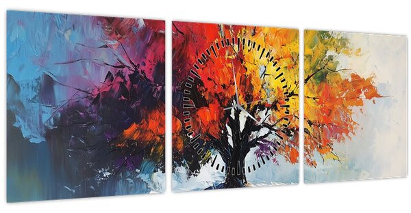 Obraz - Pestrobarevný strom (s hodinami) (90x30 cm)