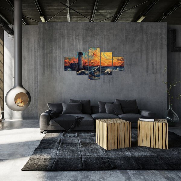 Obraz - Maják ve vlnách (125x70 cm)