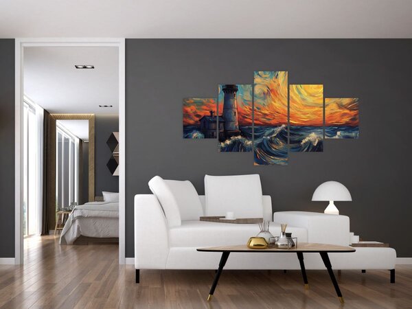 Obraz - Maják ve vlnách (125x70 cm)
