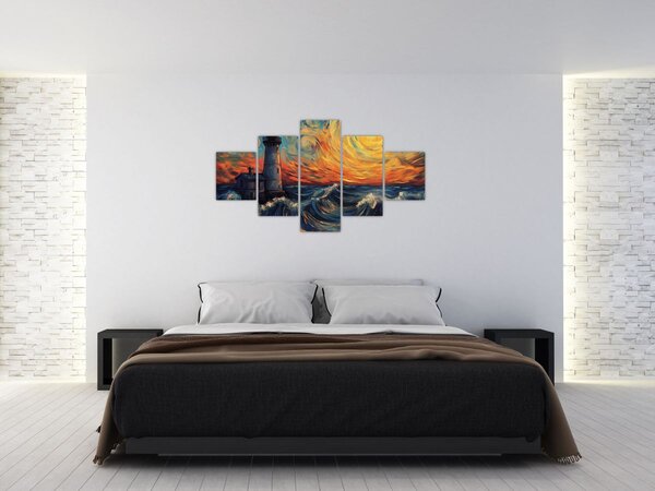 Obraz - Maják ve vlnách (125x70 cm)