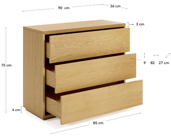 Dubová komoda Kave Home Abilen 90 x 36 cm