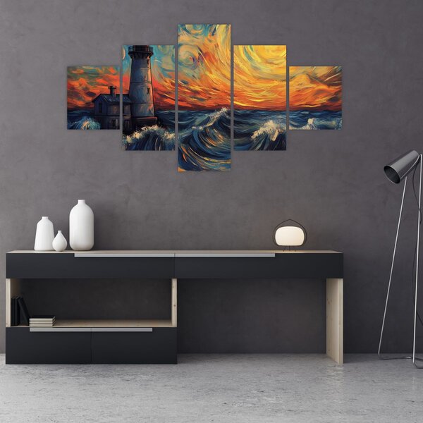 Obraz - Maják ve vlnách (125x70 cm)