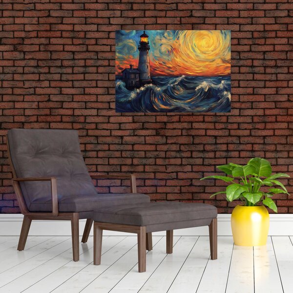 Obraz - Maják ve vlnách (70x50 cm)