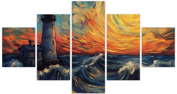 Obraz - Maják ve vlnách (125x70 cm)