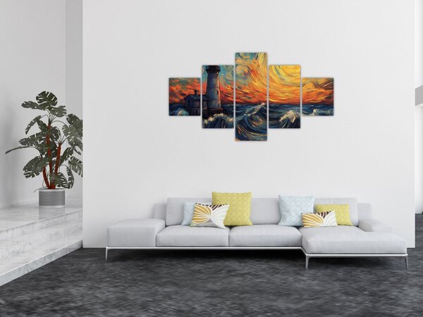 Obraz - Maják ve vlnách (125x70 cm)