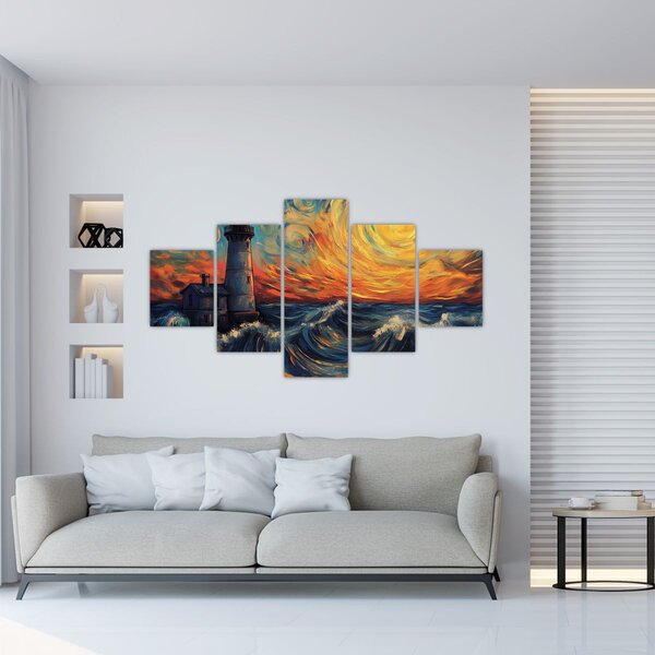 Obraz - Maják ve vlnách (125x70 cm)