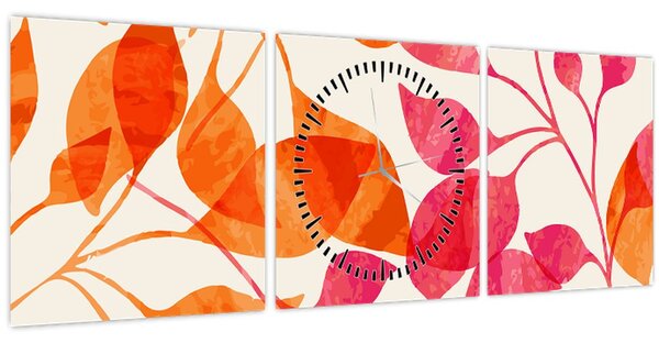 Obraz - Oranžové lístí (s hodinami) (90x30 cm)