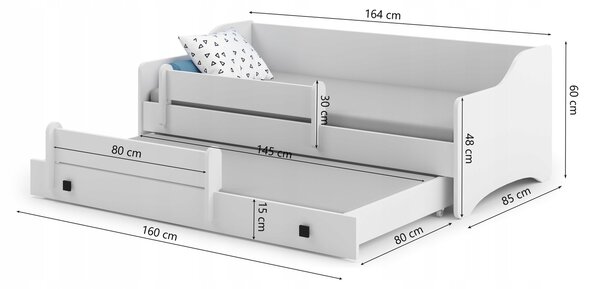 Dětská postel s přistýlkou a matracemi 80x160 GESRIS 2 - bílá