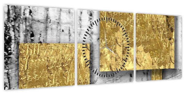 Obraz - Zlaté čtverce N⁰3 (s hodinami) (90x30 cm)